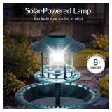 Solar Lighted Outdoor Pedestal Bird Bath w/ Planter, Decorative Bird Cage, Blue