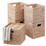 Set of 5 Collapsible Hyacinth Storage Baskets w/ Inserts - 13x13in