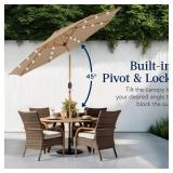 Woodgrain Pattern Solar LED Lighted Patio Umbrella w/ Adjustable Tilt - 10ft, Tan
