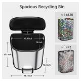 Garvee D-Shape Kitchen Trash Can 50L/13.2 Gal, Smudge Resistant Step-On Garbage Can with Lid, Stainless Steel Trash Bin with Removable Buckets, Soft-Close Lid