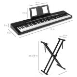 88-Key Full Size Digital Piano Electronic Keyboard Set for All Experience Levels w/Semi-Weighted Keys, Stand, Sustain Pedal, Built-In Speakers, 6 Voice Settings - Black
