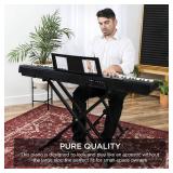 88-Key Full Size Digital Piano Electronic Keyboard Set for All Experience Levels w/Semi-Weighted Keys, Stand, Sustain Pedal, Built-In Speakers, 6 Voice Settings - Black