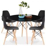 4-Piece Compact Mid-Century Modern Set of 4 Chairs, Wooden Legs - Black/Oak (Chairs Only)