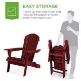 Folding Adirondack Chair Outdoor, Wooden Accent Lounge Furniture w/ 350lb Capacity - Deep Red