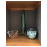 Heavy Glass Vases & Bowl