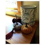 Ceramic Trash Bin & Pumkin Décor