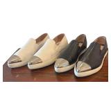 MB - Two Pairs of Miu Miu Slip-On Sneakers - Miu Miu Metallic Cap Toe Leather Slip Ons