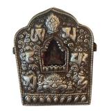 MB - Vintage Tibetan Ghau Prayer Box - Central Buddha and Intricate Embossed Metalwork