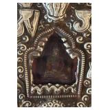MB - Vintage Tibetan Ghau Prayer Box - Central Buddha and Intricate Embossed Metalwork
