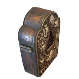 MB - Vintage Tibetan Ghau Prayer Box - Central Buddha and Intricate Embossed Metalwork