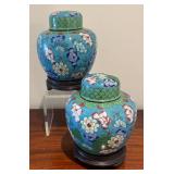 MB - Pair of Cloisonné Chinese Jars with Stands