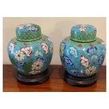 MB - Pair of Cloisonné Chinese Jars with Stands