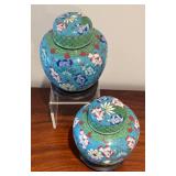 MB - Pair of Cloisonné Chinese Jars with Stands