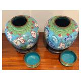MB - Pair of Cloisonné Chinese Jars with Stands