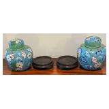 MB - Pair of Cloisonné Chinese Jars with Stands