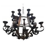 BY - Vintage Outdoor Iron Chandelier - Weathered Rustic Scrollwork