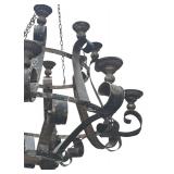 BY - Vintage Outdoor Iron Chandelier - Weathered Rustic Scrollwork