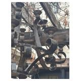 BY - Vintage Outdoor Iron Chandelier - Weathered Rustic Scrollwork