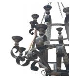 BY - Vintage Outdoor Iron Chandelier - Weathered Rustic Scrollwork