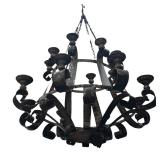 BY - Vintage Outdoor Iron Chandelier - Weathered Rustic Scrollwork