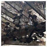 BY - Vintage Outdoor Iron Chandelier - Weathered Rustic Scrollwork