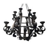 BY - Vintage Outdoor Iron Chandelier - Weathered Rustic Scrollwork