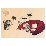 LL - Julie Buffalohead Fox Tussle Lithograph