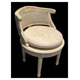 LL - Vintage Chair with Caned Back, Carved Arms and Damask Upholstery