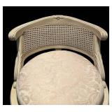 LL - Vintage Chair with Caned Back, Carved Arms and Damask Upholstery