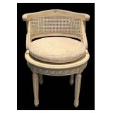 LL - Vintage Chair with Caned Back, Carved Arms and Damask Upholstery
