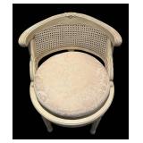 LL - Vintage Chair with Caned Back, Carved Arms and Damask Upholstery