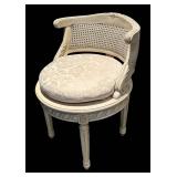 LL - Vintage Chair with Caned Back, Carved Arms and Damask Upholstery