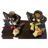 K - Two Ceramic Artisan Crafted Witch Figurine Teapots