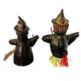 K - Two Ceramic Artisan Crafted Witch Figurine Teapots