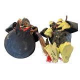 K - Two Ceramic Artisan Crafted Witch Figurine Teapots