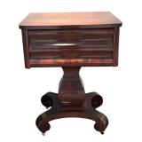 LL - Antique American Empire Flame Mahogany Sewing Table / Work Stand