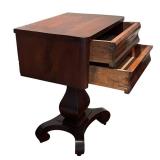 LL - Antique American Empire Flame Mahogany Sewing Table / Work Stand