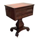 LL - Antique American Empire Flame Mahogany Sewing Table / Work Stand