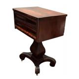 LL - Antique American Empire Flame Mahogany Sewing Table / Work Stand