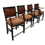 S - Bar Stools - Set of 4 Black Wood with Carved Arms & Burgundy Upholstery