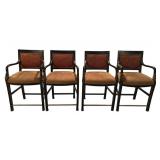 S - Bar Stools - Set of 4 Black Wood with Carved Arms & Burgundy Upholstery