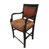 S - Bar Stools - Set of 4 Black Wood with Carved Arms & Burgundy Upholstery