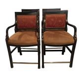 S - Bar Stools - Set of 4 Black Wood with Carved Arms & Burgundy Upholstery