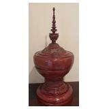 LL - Burmese Hsun Ok Offering Vessel - Tiered Lid, Pagoda Finial, Red Lacquer