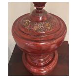 LL - Burmese Hsun Ok Offering Vessel - Tiered Lid, Pagoda Finial, Red Lacquer