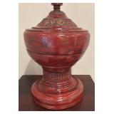 LL - Burmese Hsun Ok Offering Vessel - Tiered Lid, Pagoda Finial, Red Lacquer