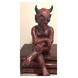 LL - Sitting Demon Sculpture - Red Devil Figure with Horns