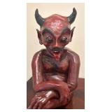LL - Sitting Demon Sculpture - Red Devil Figure with Horns