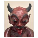 LL - Sitting Demon Sculpture - Red Devil Figure with Horns