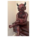 LL - Sitting Demon Sculpture - Red Devil Figure with Horns